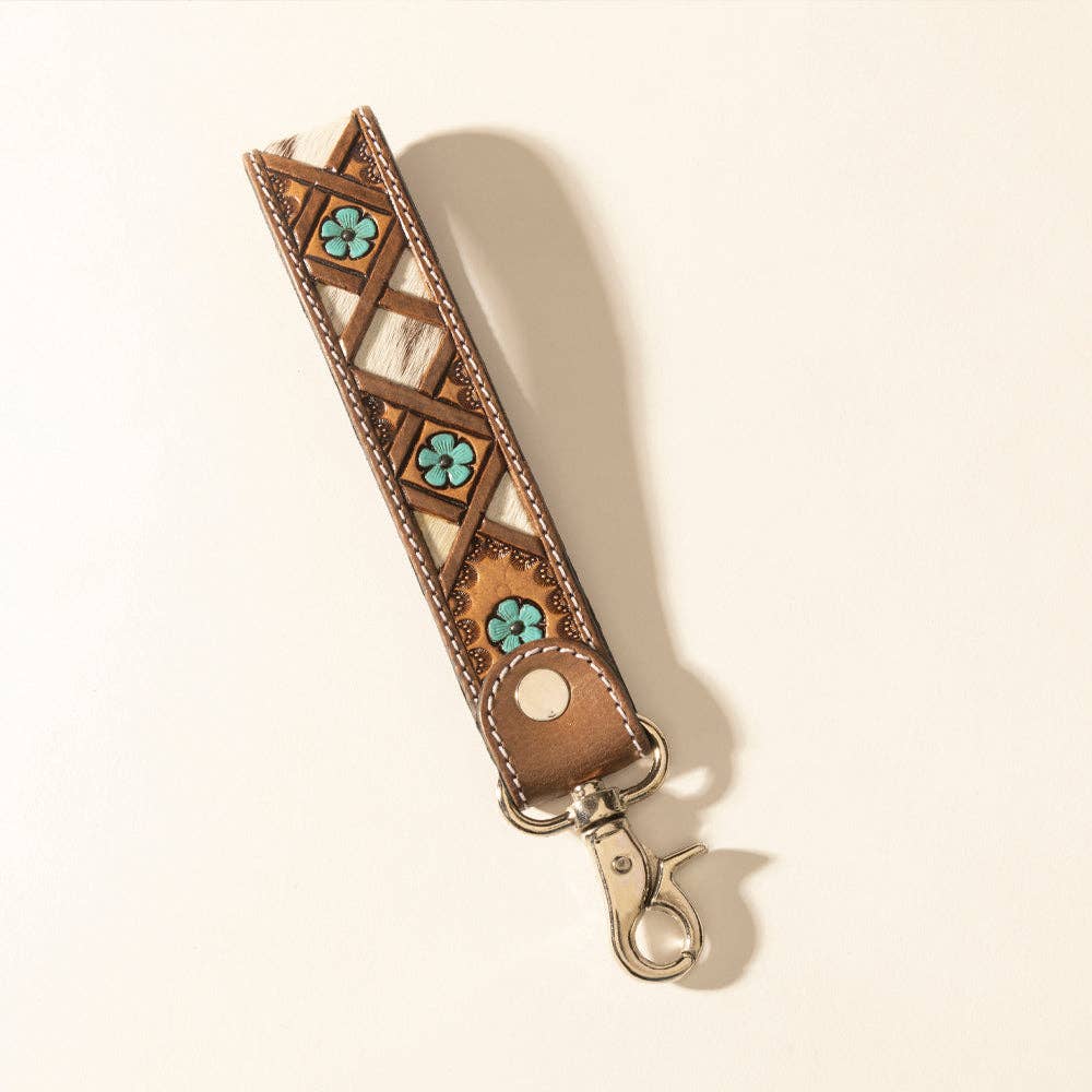 Moonflower Handtooled Leather Key Fob – Sienna Sky
