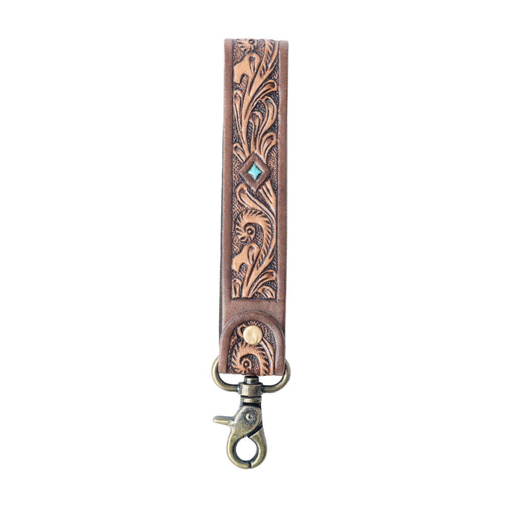 Spirit Stone Handtooled Leather Key Fob – Mahogany Brown