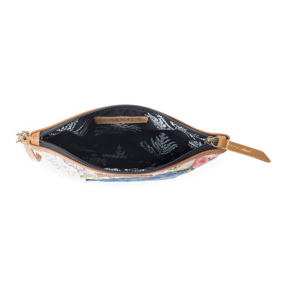 Dahlia Floral Denim Clutch & Wristlet