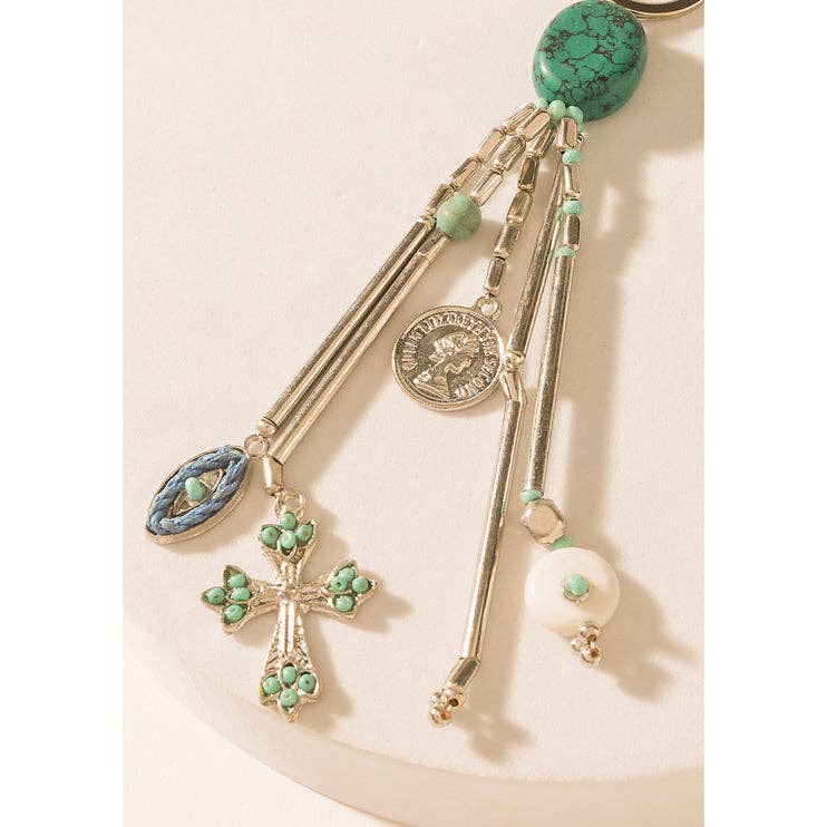 Blue Oval Charm Keychain – Aqua & Silver
