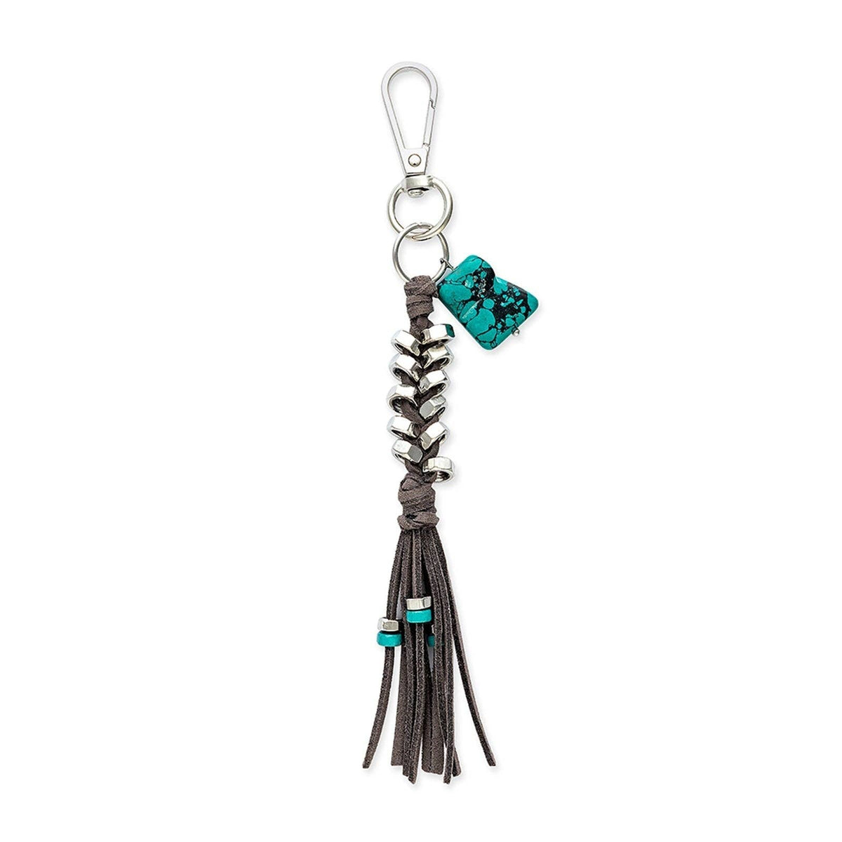 Turquoise Mine Suede Fringe Key Fob — Cloud Gray
