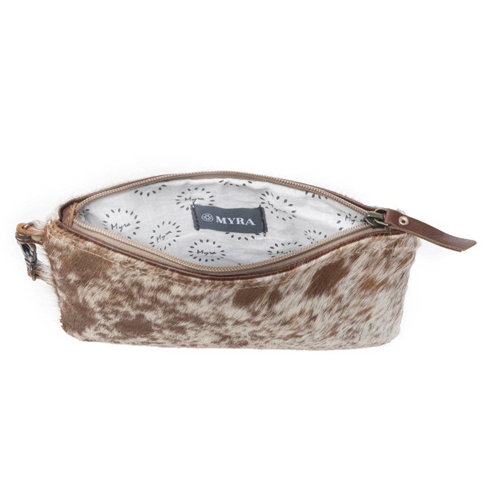 White & Brown Hair-On Hide Wristlet
