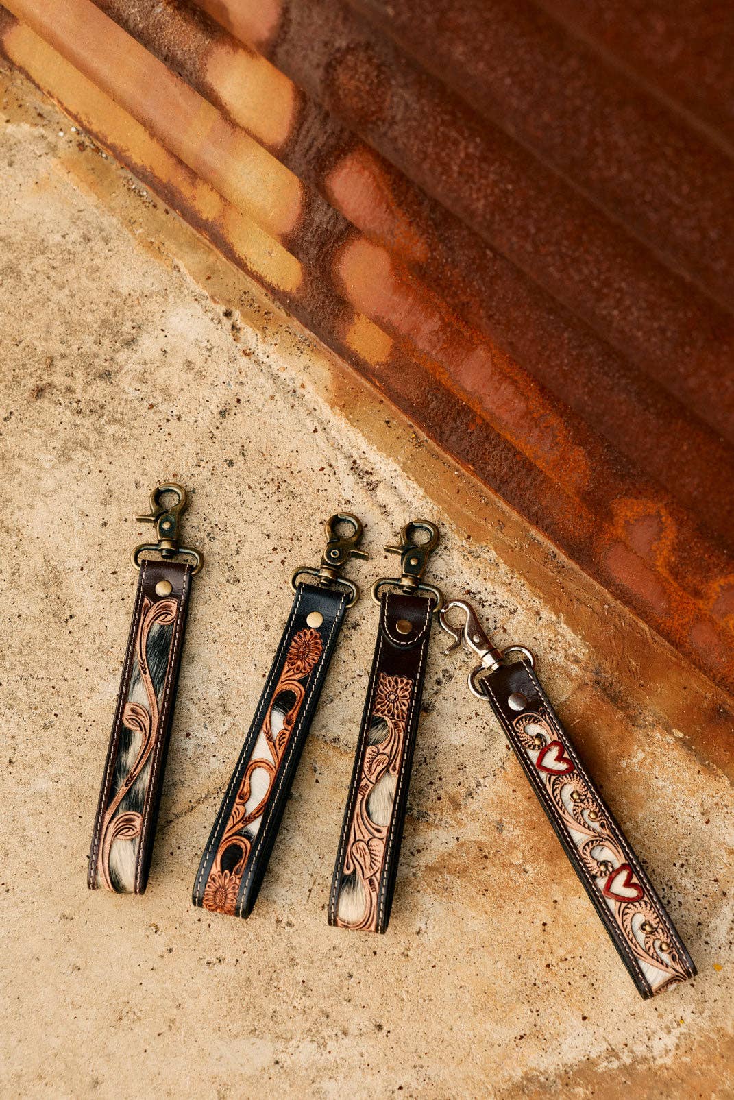 Wildhue Handtooled Leather Key Fob – Brown