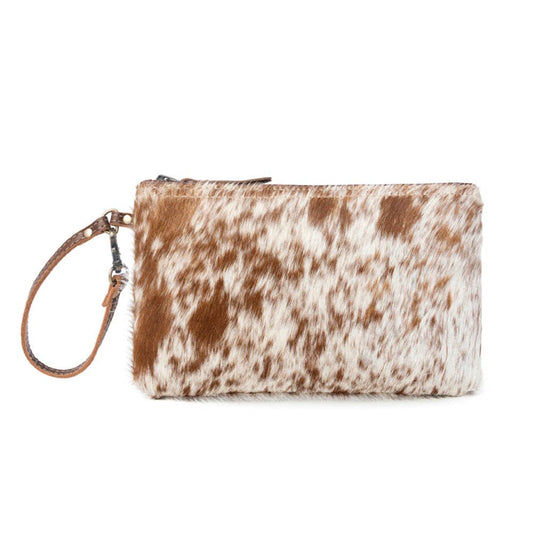 White & Brown Hair-On Hide Wristlet