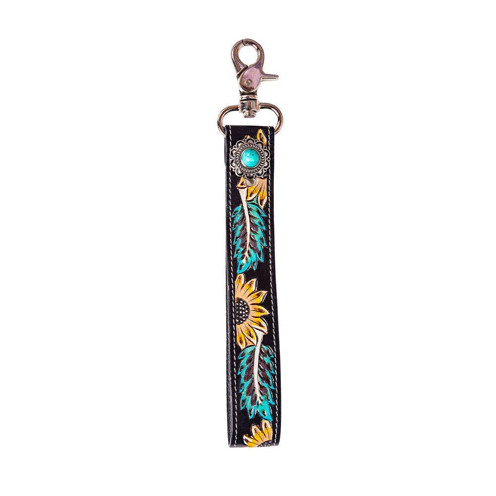 Cheyenne Bloom Hand-Tooled Leather Key Fob