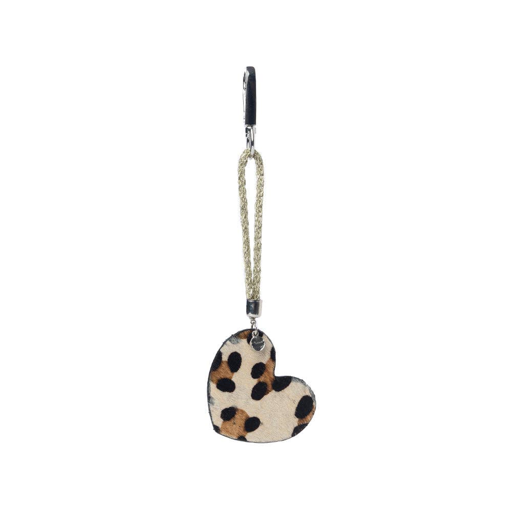 Pearls Hold My Heart Hair-On Hide Bag Charm — Brown & Black