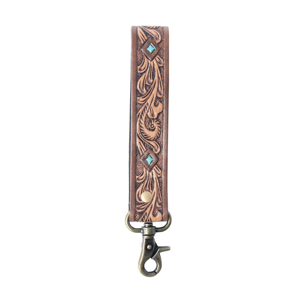 Spirit Stone Handtooled Leather Key Fob – Mahogany Brown