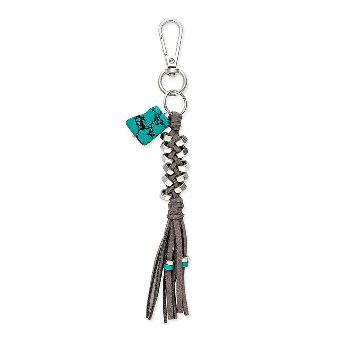 Turquoise Mine Suede Fringe Key Fob — Cloud Gray