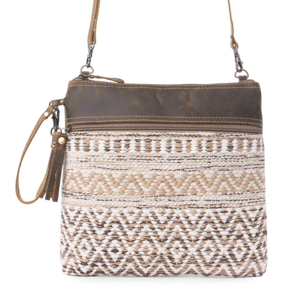 Contentment Woven Crossbody Bag – Brown & Cream
