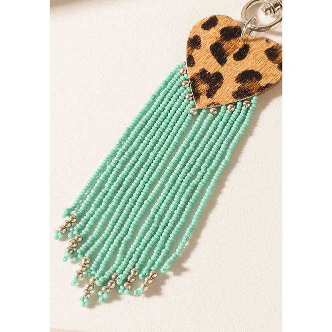 Untamed Love Leopard Heart  Keychain & Bag Charm- Mirage Aqua