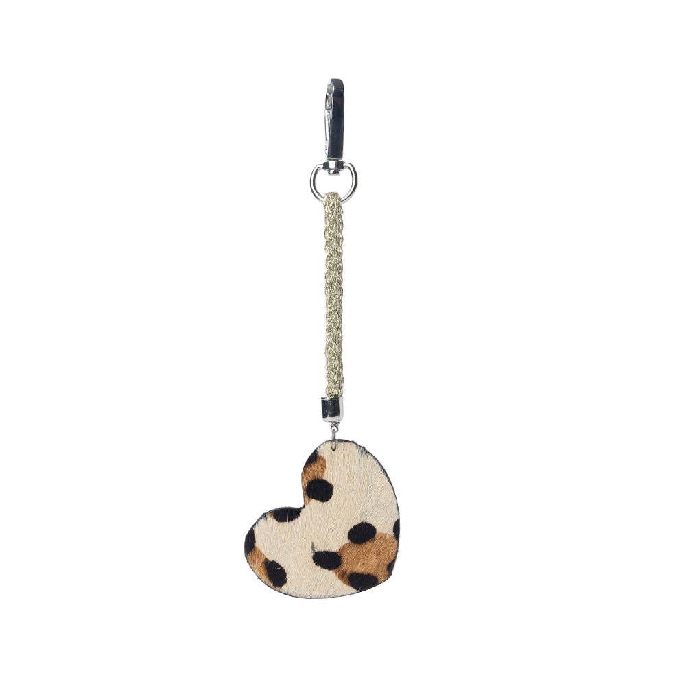 Pearls Hold My Heart Hair-On Hide Bag Charm — Brown & Black
