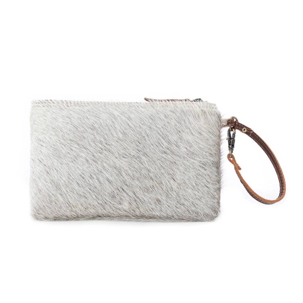 White & Brown Hair-On Hide Wristlet