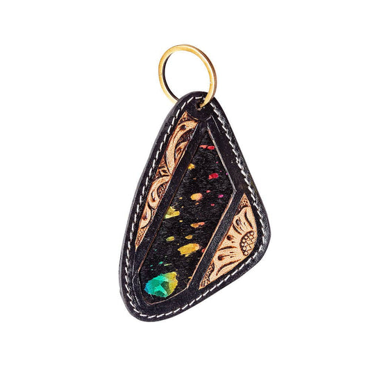 Night Sky Hand-Tooled Hair-On Hide Key Fob