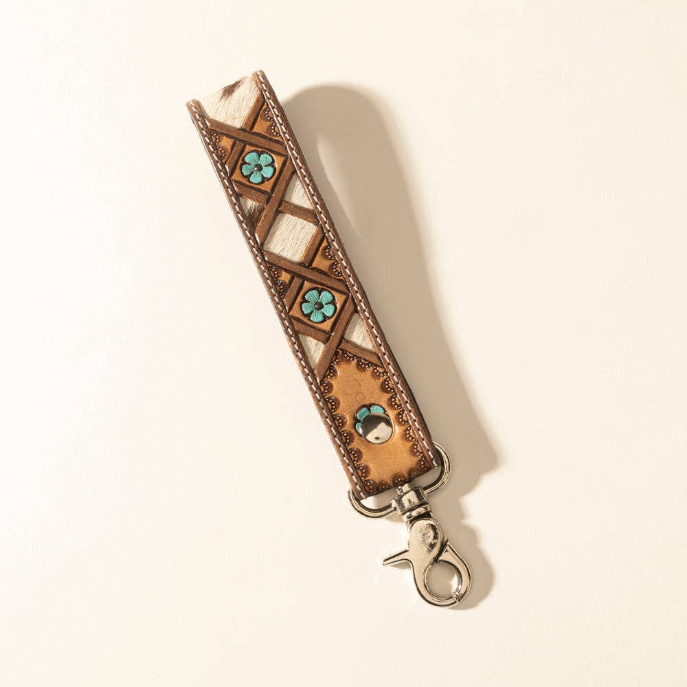 Moonflower Handtooled Leather Key Fob – Sienna Sky