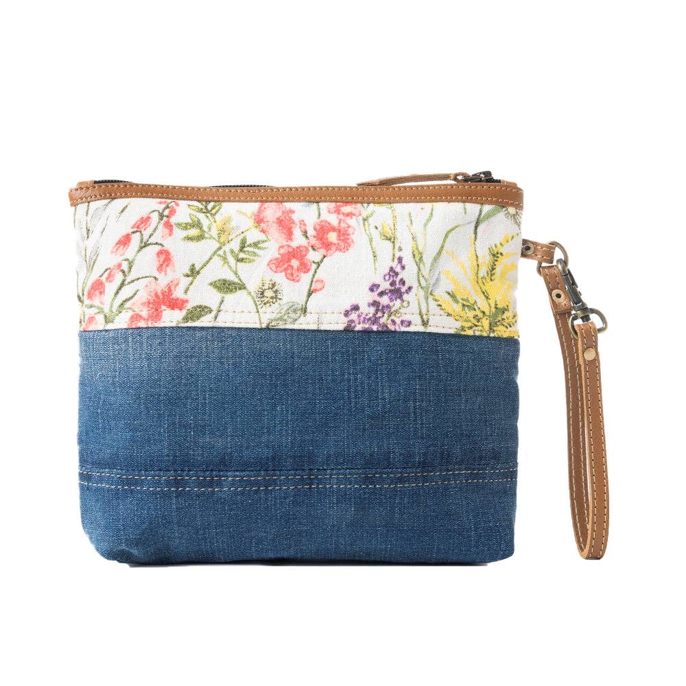 Dahlia Floral Denim Clutch & Wristlet