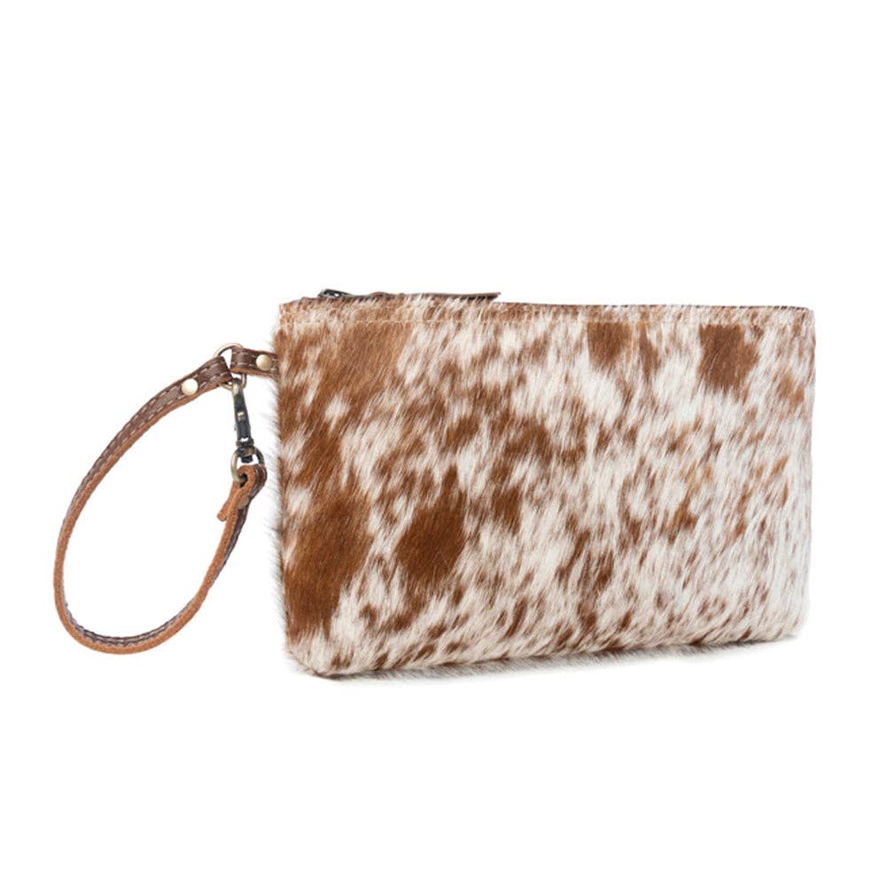 White & Brown Hair-On Hide Wristlet