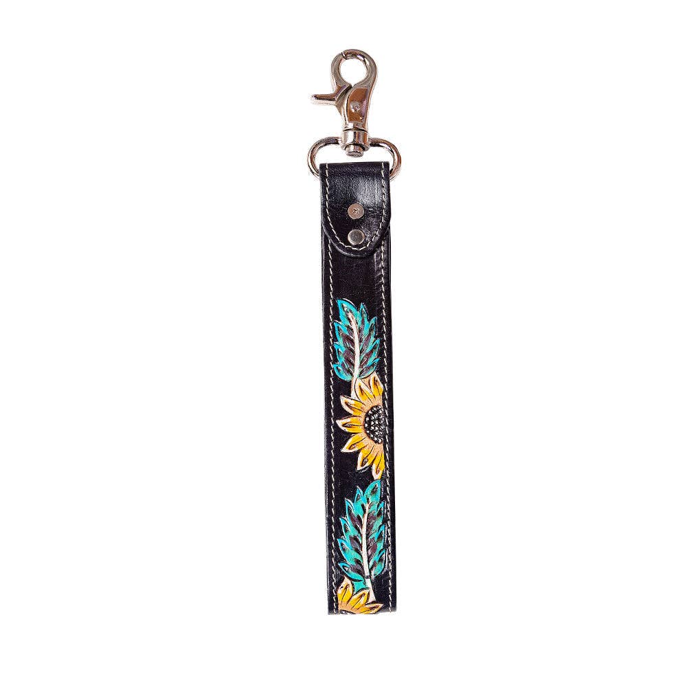 Cheyenne Bloom Hand-Tooled Leather Key Fob