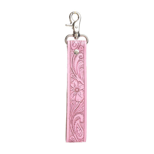 Blooming Meadow Hand-Tooled Leather Key Fob – Pink