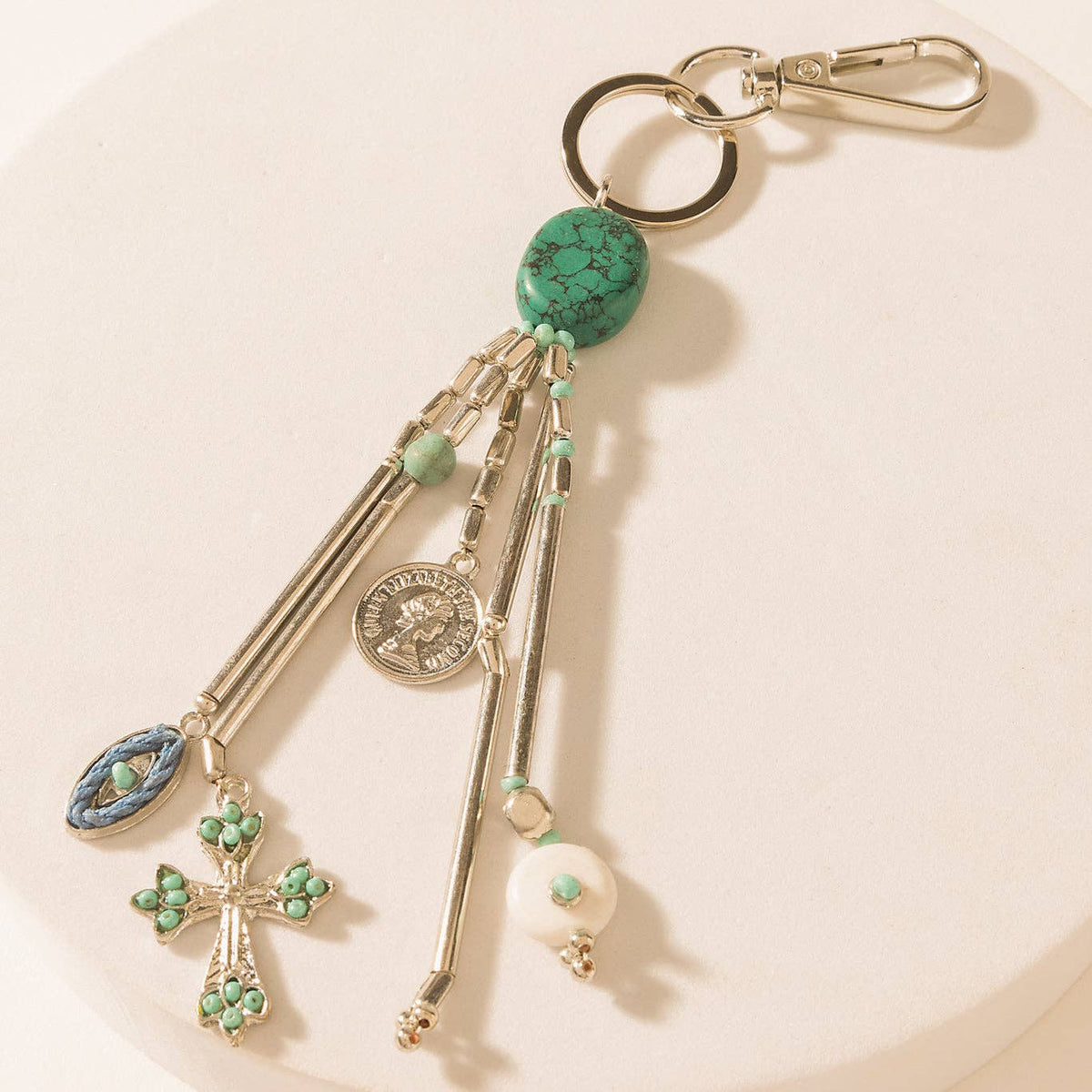 Blue Oval Charm Keychain – Aqua & Silver