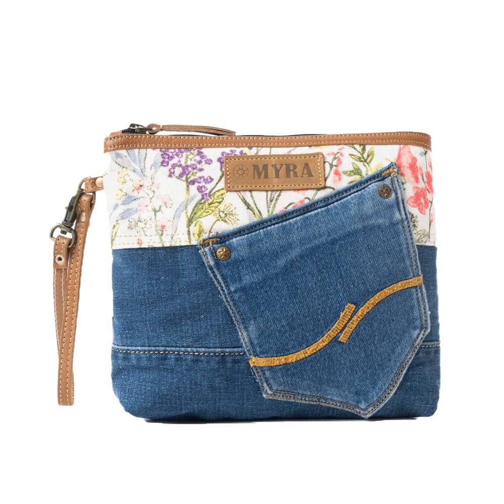Dahlia Floral Denim Clutch & Wristlet